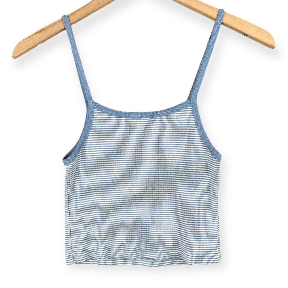 Brandy Melville Cropped Cami Tank Women’s XS-S Blue White Striped Knit Top - Picture 4 of 8
